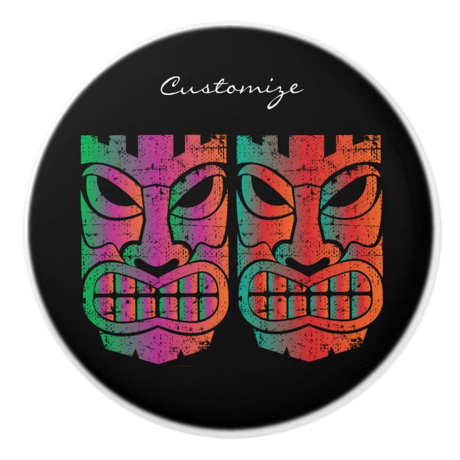 Bouton De Porte En Céramique Sculpture Twin Tiki Thunder_Cove (Devant)