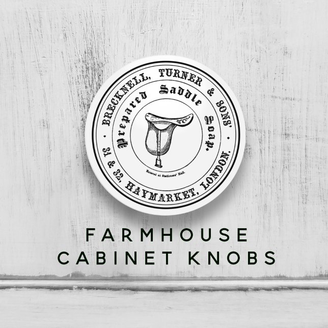 Bouton De Porte En Céramique Selle vintage Ferme de savon Noir & Blanc (Vintage Saddle Soap Farmhouse Black & White Ceramic Knob)