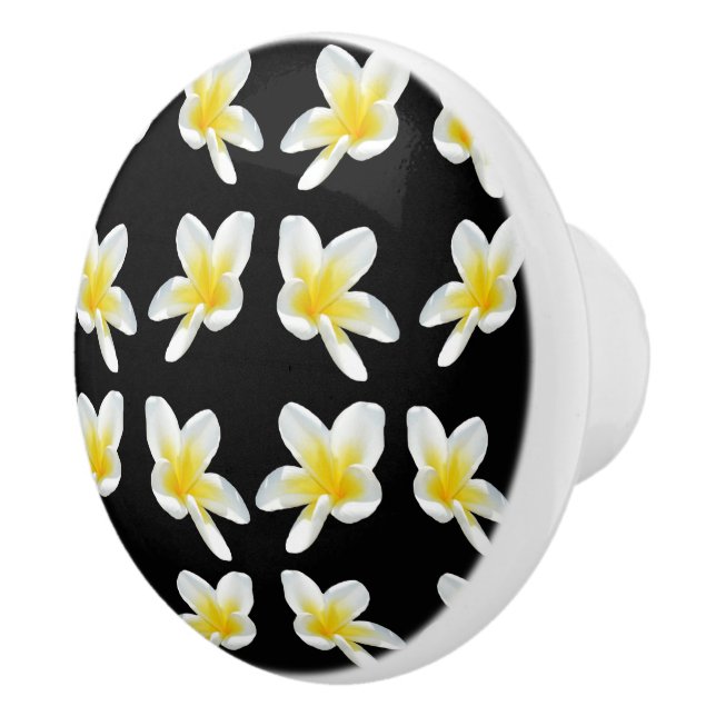 Bouton De Porte En Céramique Sérénade Printemps : Frangipanis Jaune Sur Noir, (Droite)