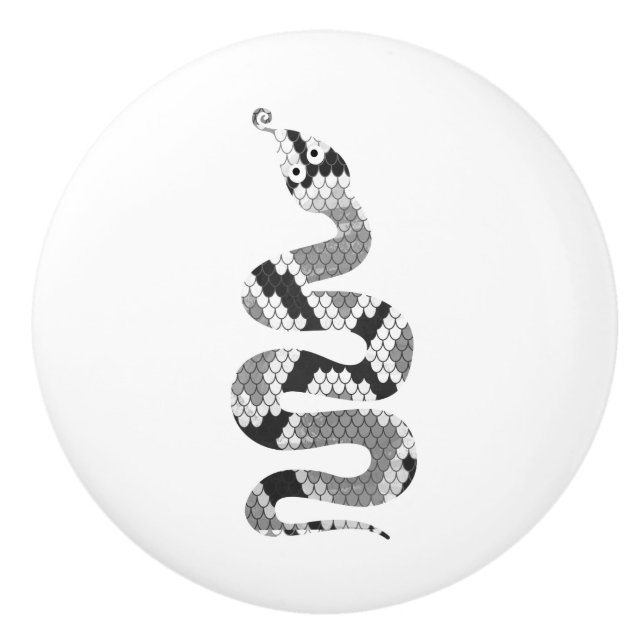 Bouton De Porte En Céramique Serpent gris et silhouette gris clair (Devant)