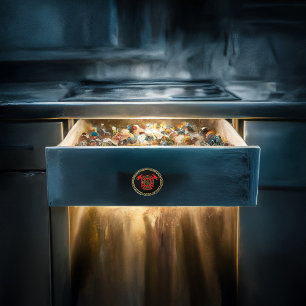 Bouton De Porte En Céramique Service D'Incendie Insigne Or Et Rouge Avec Axes D