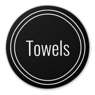 Bouton De Porte En Céramique Serviettes Modèle de texte noir et blanc