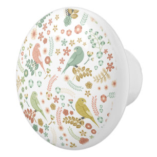 Bouton De Porte En Céramique Shabby Birds & Branches Blanc