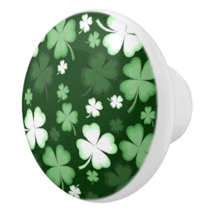 Bouton De Porte En Céramique Shamrocks verts, Saint Patrick's Day