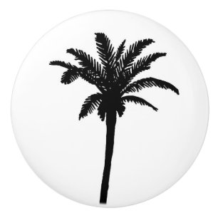 Bouton De Porte En Céramique Silhouette de palmier d'île en noir et blanc