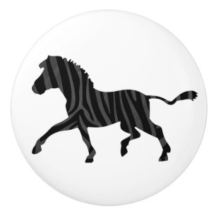 Bouton De Porte En Céramique Silhouette d'impression noir et gris Zebra