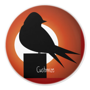 Bouton De Porte En Céramique Silhouette d'oiseau noir Sun Thunder_Cove