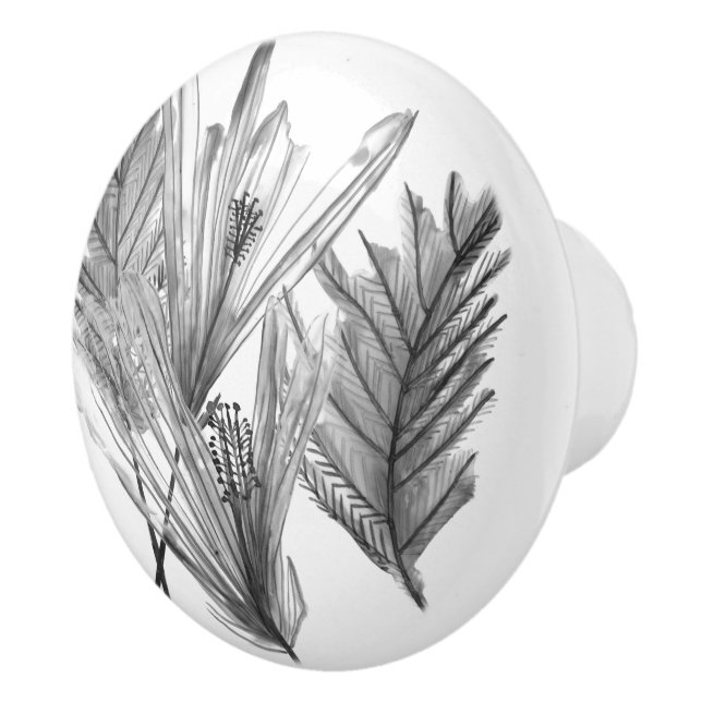 Bouton De Porte En Céramique Silhouette florale - Gris (Droite)