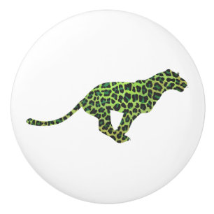 Bouton De Porte En Céramique Silhouette léopard noir et vert