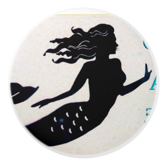 Bouton De Porte En Céramique Silhouette noire Thunder_Cove de sirène (Devant)