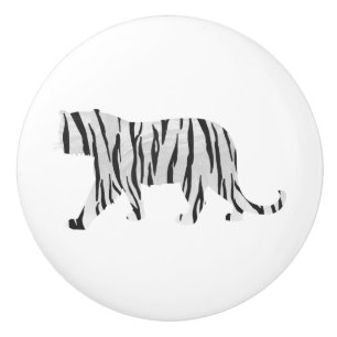 Bouton De Porte En Céramique Silhouette Tiger noir et blanc