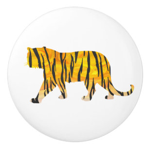Bouton De Porte En Céramique Silhouette Tiger noir et orange