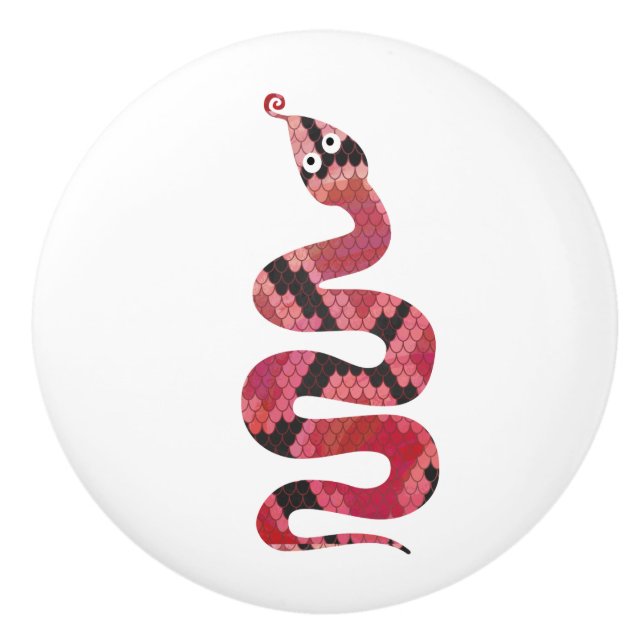 Bouton De Porte En Céramique Silhouettes noires et rouges du serpent (Devant)