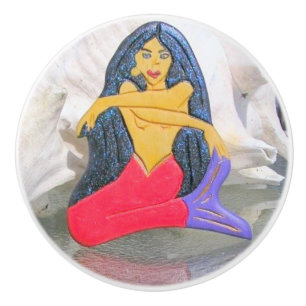 Bouton De Porte En Céramique sirène à cheveux longs
