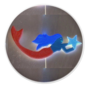 Bouton De Porte En Céramique sirène aux cheveux bleus