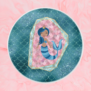 Bouton De Porte En Céramique Sirène bleue en coquille rose