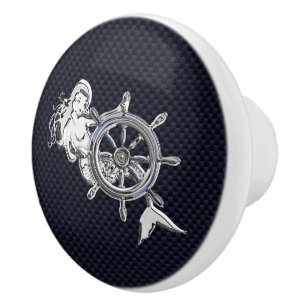 Bouton De Porte En Céramique Sirène de chrome sur la copie nautique de fibre de