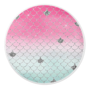Bouton De Porte En Céramique Sirène de Parties scintillant d'argent à la menthe