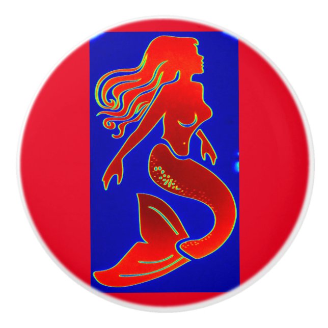 Bouton De Porte En Céramique sirène rouge (Devant)