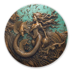 Bouton De Porte En Céramique Sirène sous le bronze de mer effet 3D Marine