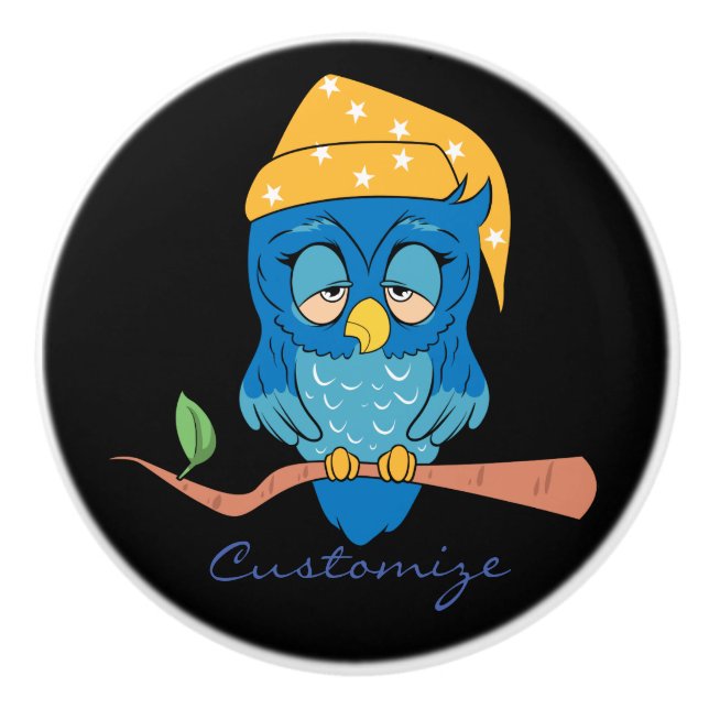 Bouton De Porte En Céramique Sleepy Owl Thunder_Cove (Devant)