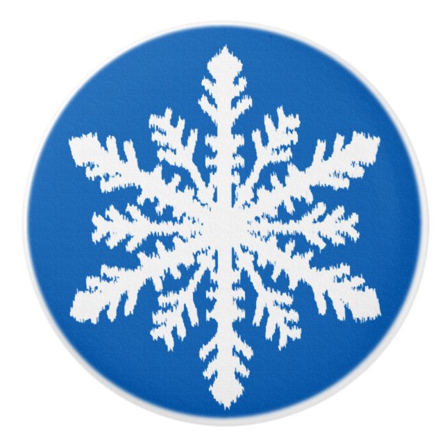 Bouton De Porte En Céramique Snowflakes Ikat - Cobalt bleu et blanc (Devant)