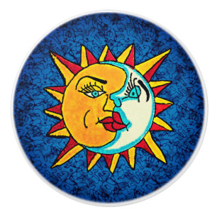 Bouton De Porte En Céramique Soleil et Lune face mexicaine Style Ceramic Knob
