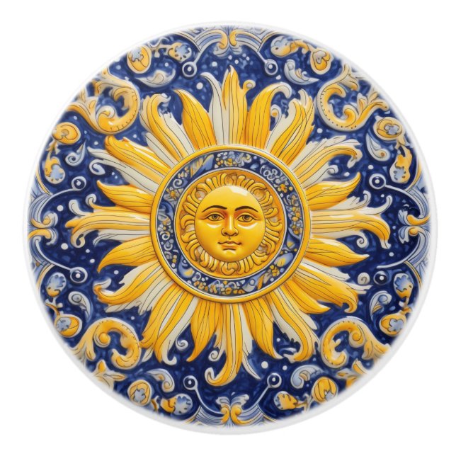 Bouton De Porte En Céramique Soleil méditerranéen (Devant)