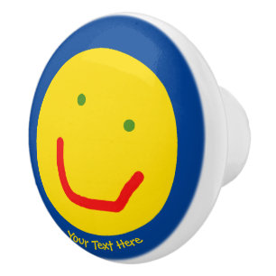 Bouton De Porte En Céramique Soleil souriant, visage joyeux