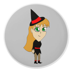Bouton De Porte En Céramique sorcière chibi