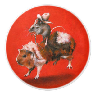 Bouton De Porte En Céramique Souris Cowboy équitation Guinée Cochon Ceramic Kno