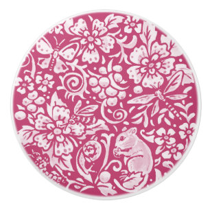 Bouton De Porte En Céramique Souris Magenta Forêt d'insectes Nature