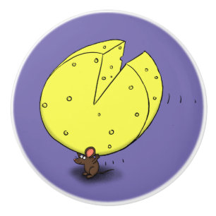 Bouton De Porte En Céramique Souris mignonne portant du dessin animé au fromage