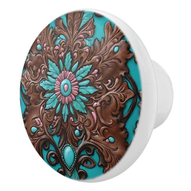 Bouton De Porte En Céramique Southern Cowgirl Brown Turquoise Western Pays (Droite)