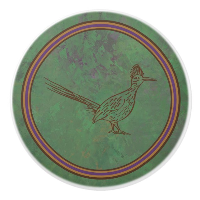 Bouton De Porte En Céramique Southwest Roadrunner Standing Sagebrush Green (Devant)