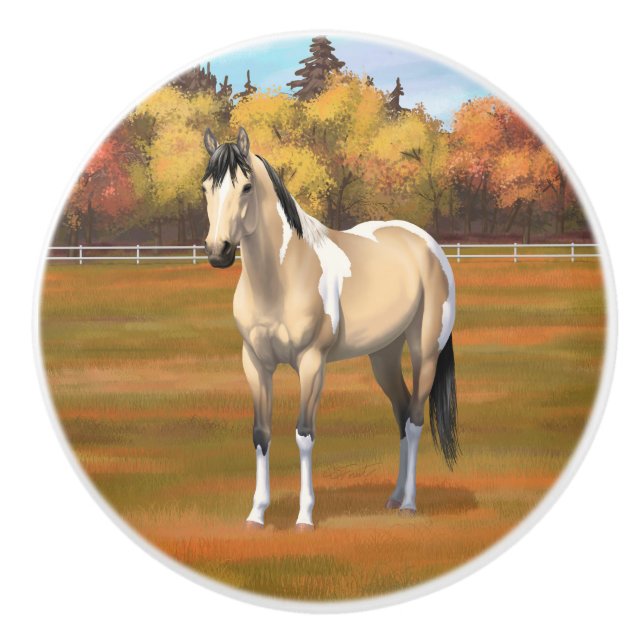 Bouton De Porte En Céramique Staillion Cheval Pinto Dun Paint Buckskin (Devant)