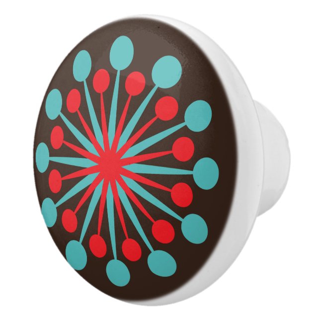 Bouton De Porte En Céramique Starburst Mid Century moderne rouge Turquoise (Droite)
