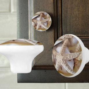 Bouton De Porte En Céramique Starfish and Silver Dollar Coastal Ceramic Knob