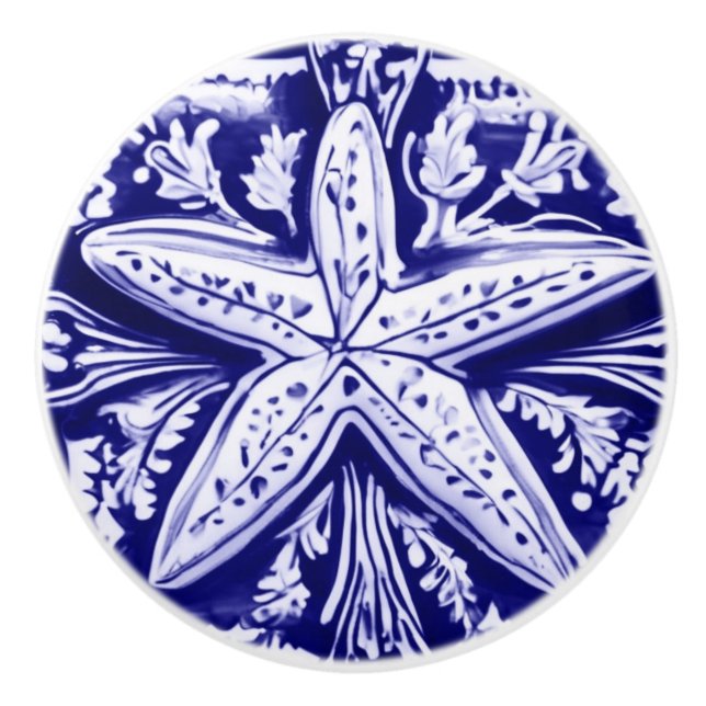 Bouton De Porte En Céramique Starfish Blue and White Sea Star Ocean Beach House (Devant)