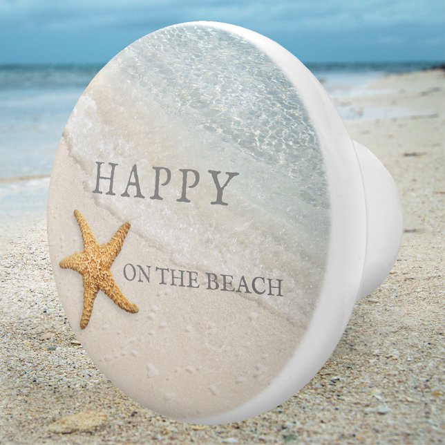 Bouton De Porte En Céramique Starfish Waves Beach House (An elegant pastel ceramic door knob featuring a starfish on the beach)