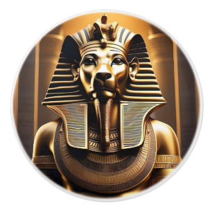 Bouton De Porte En Céramique Statue du Lion Pharaon Égyptien Or,