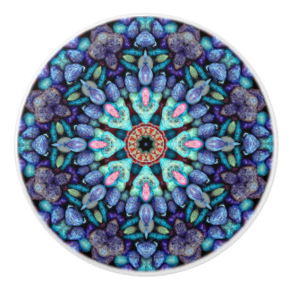 Bouton De Porte En Céramique Stone Wonder Vintage Bleu Fractal Kaleidoscope
