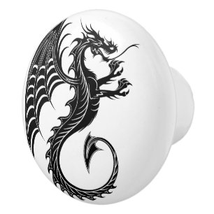 Bouton De Porte En Céramique Style de tatouage en forme de dragon noir
