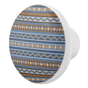 Bouton De Porte En Céramique Style sud-ouest bleu et Motif géométrique Brown