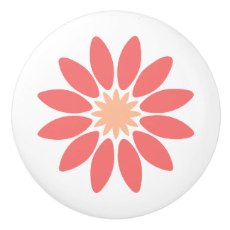 Bouton De Porte En Céramique Stylized Coral Daisy with Peach Center