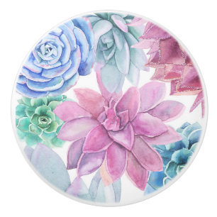 Bouton De Porte En Céramique Succulentes Moderne Élégance Blanche Fête Florale