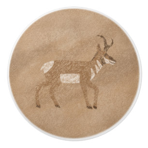 Bouton De Porte En Céramique Sud-Ouest Pronghorn Marcher Antelope Petroglyph