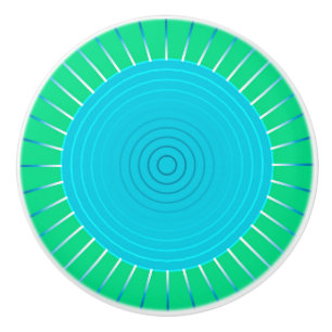 Bouton De Porte En Céramique Sunburst géométrique moderne - bleu et vert Jade