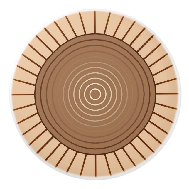 Bouton De Porte En Céramique Sunburst géométrique moderne - Brown et Tan (Devant)