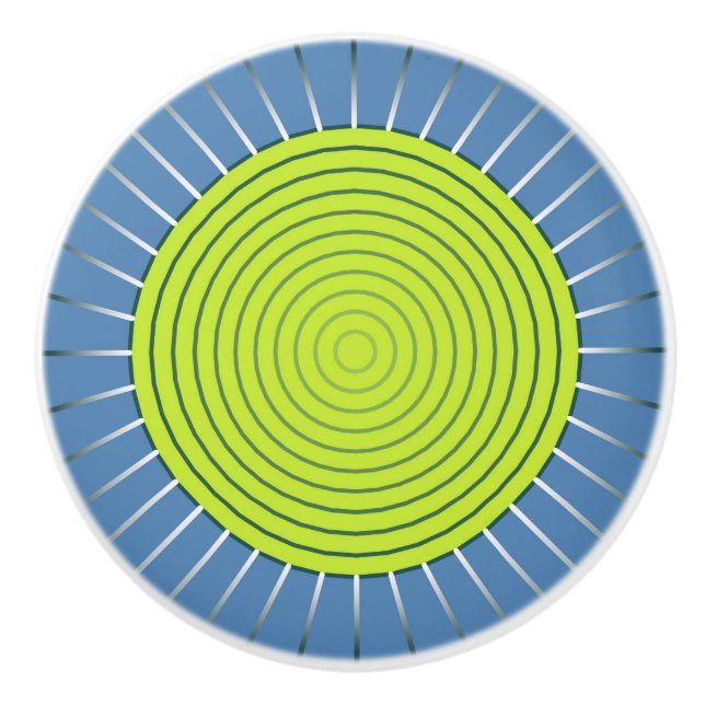 Bouton De Porte En Céramique Sunburst géométrique moderne - Lime et bleu Denim (Devant)